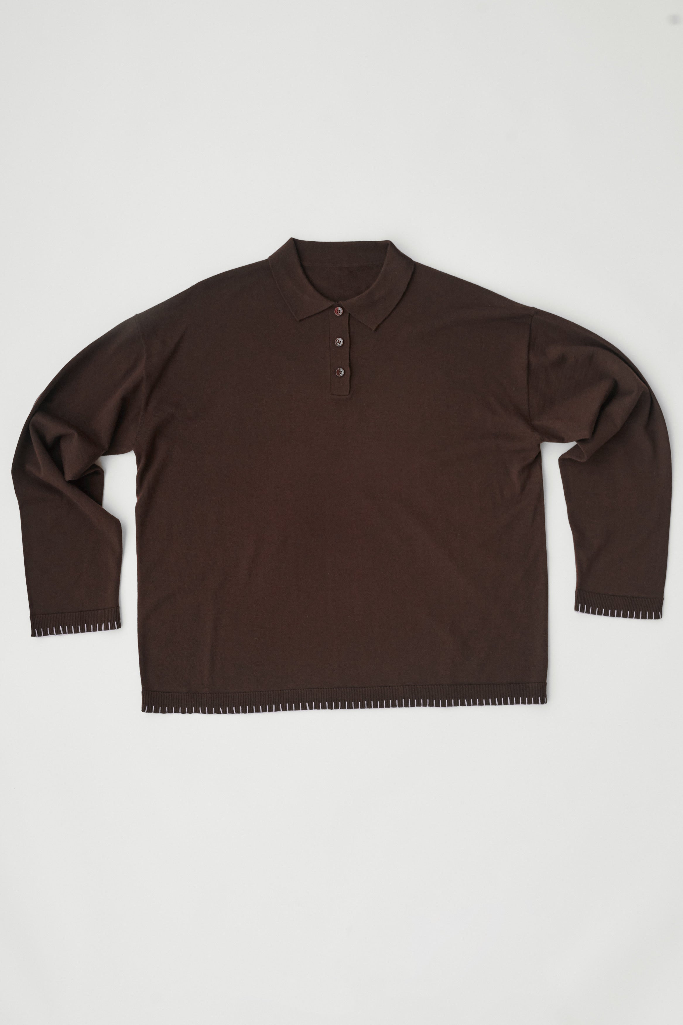 Oversized Polo with Blanket Stitch – Brown